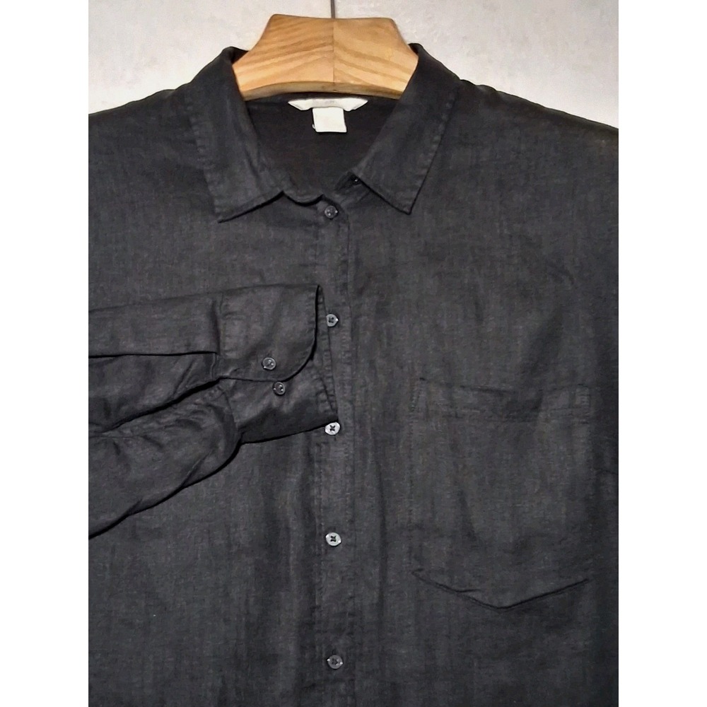 H&M Black Linen Button Down Shirt Womens Size XL Classic Vacation Luxury